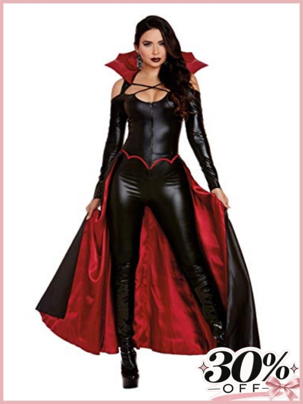 Women's Vampire Costume Liquid Jumpsuit with Collar Attached Skirt